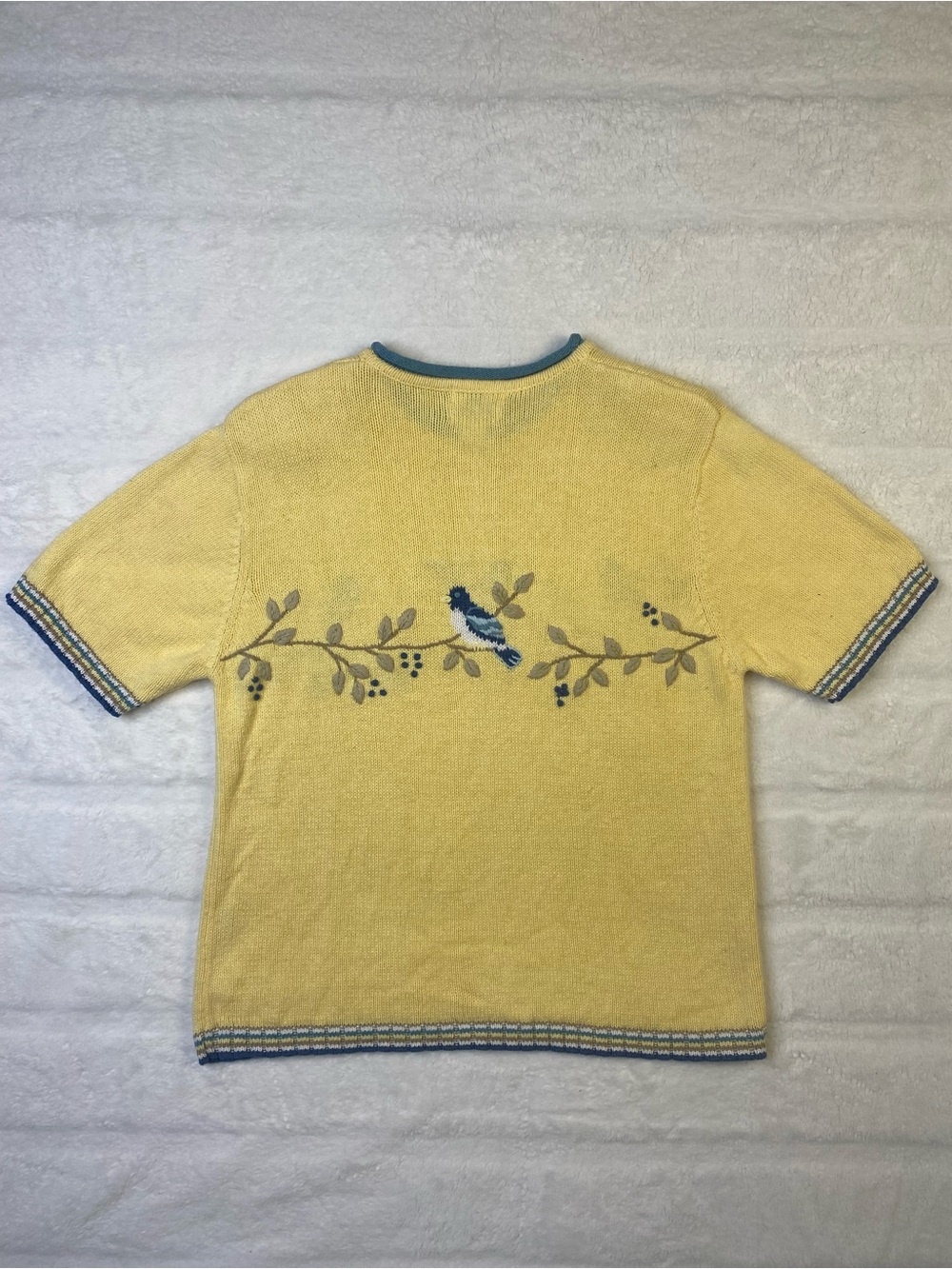 Vintage Christopher & Banks Pale Yellow Knit Sweater with Blue Trim - Picture 7 of 9